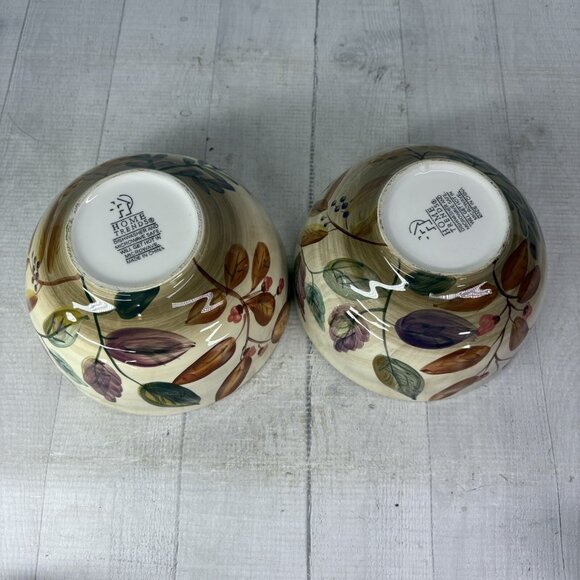 Home Trends SHADOWWOOD Tan Stoneware Leaves Flowers Large All Purpose Bowl Set 2 - Picture 8 of 16